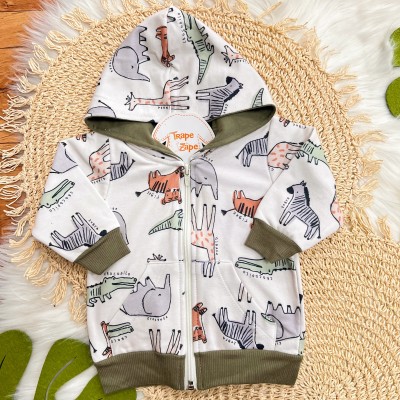 Conj. Jaqueta de Linho Ursinhos e Calça de Moletom - Verde